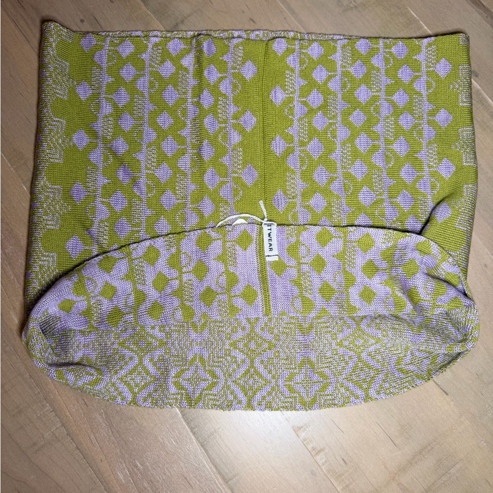 Hand Knit Cowl Reversible, Green & Lilac